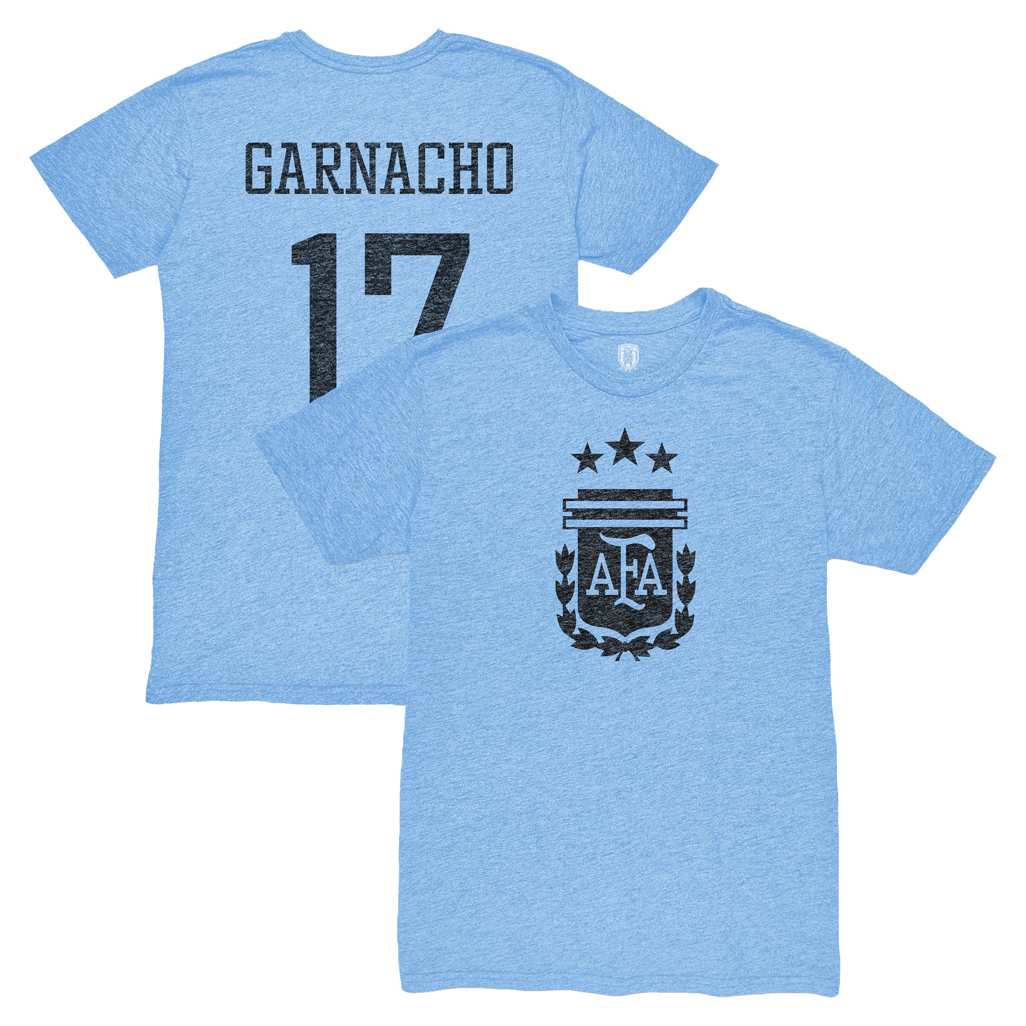 Shop alejandro garnacho argentina national team 1863fc player vintage tri-blend t-shirt – light blue – Austria National Team T-Shirts and Jerseys