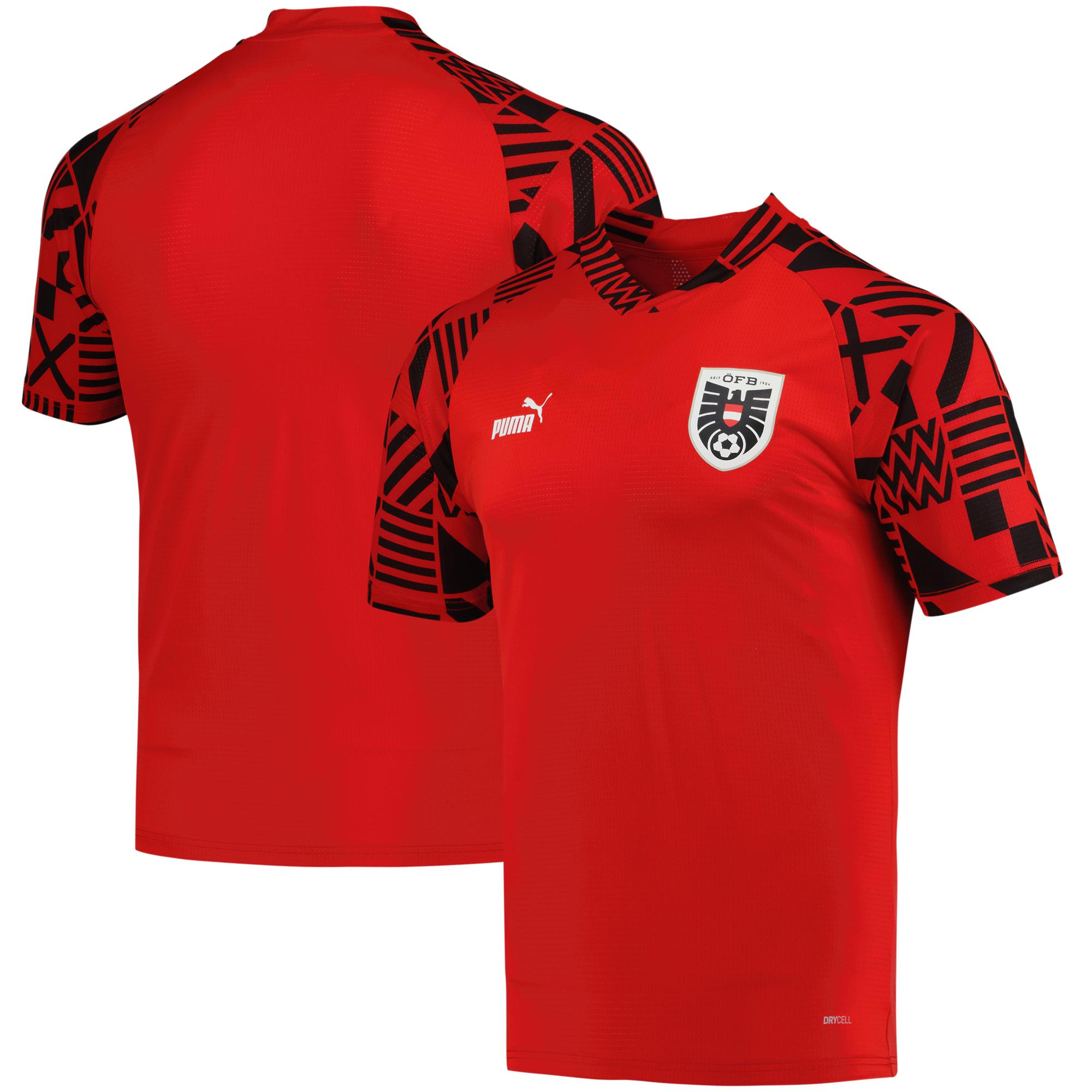 Shop austria national team puma pre-match v-neck top – red – Austria National Team T-Shirts and Jerseys